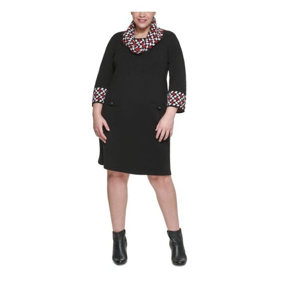 304 - Jessica Howard NWT Black Cowl Neck Sweater Dress Size Large - Picture 1 of 5